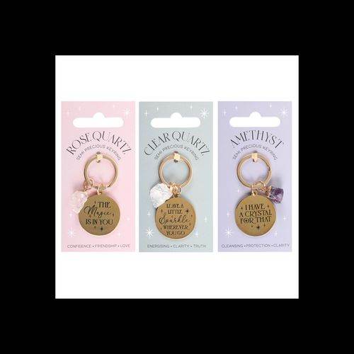 Set of 18 Gold Crystal Keyrings on Wooden Display Stand-Sociodigi